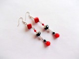 cercei howlite rosu , perle sticla si cristale 35168