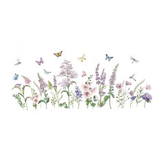 Sticker decorativ cu Flori mov cu fluturi, 120 cm, 1133STK