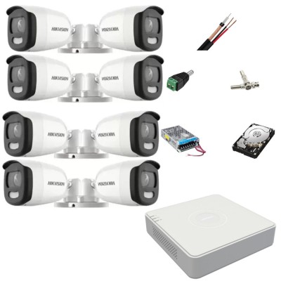 Sistem supraveghere video 8 camere Hikvision ColorVU 5MP, 2.8mm, lumina alba 20m, DVR 8 canale, accesorii montaj, hard disk SafetyGuard Surveillance foto