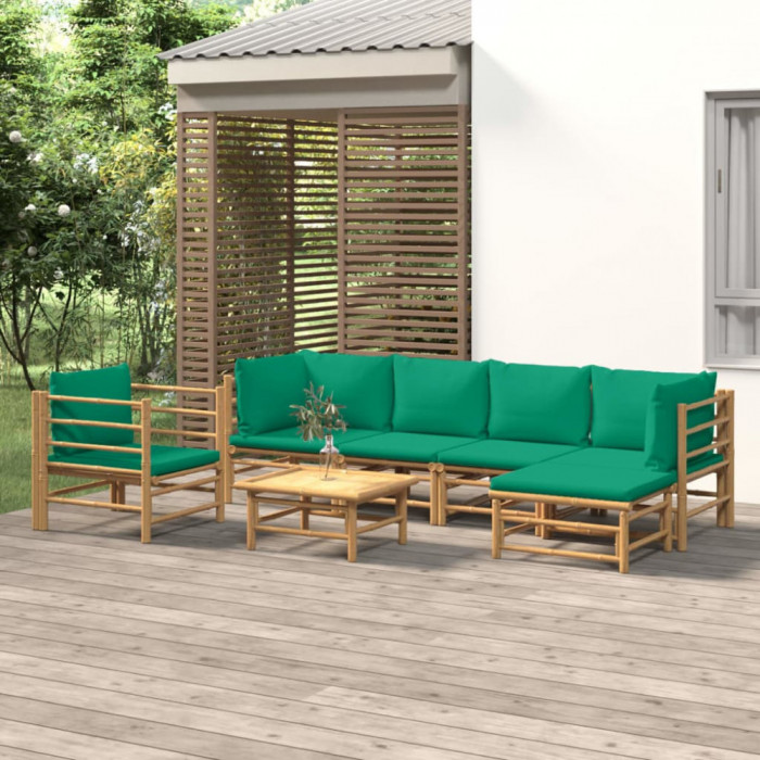 Set mobilier de gradina cu perne verzi, 7 piese, bambus GartenMobel Dekor