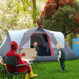 Outsunny Cort pentru Camping pentru 5-6 Persoane, Rezistent la Apa 3000mm si Protectie UV, Stalpi din fibra de sticla, 4.55x2.3x1.8m, Gri