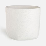 Masca Ghiveci Ceramica Alba cu Model Reliefat de Frunze, CMCLASS
