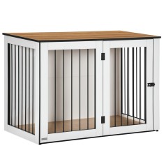 PawHut Cușcă pentru c&acirc;ini, Cușca pentru animale de companie pentru c&acirc;ini mari, Casă pentru c&acirc;ini, Interior, 106 x 60 x 76 cm, Stejar+Alb | Aosom Roman