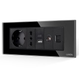 Cumpara ieftin Priza Schuko 6M cu USB, TV si Internet, rama din sticla Luxion