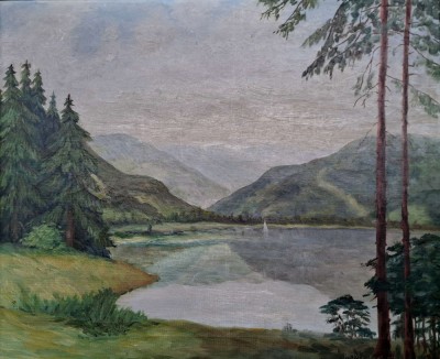 Klaus Markert (n. 1935)-Peisaj montan, pictură &amp;icirc;n ulei pe p&amp;acirc;nză (1957) foto