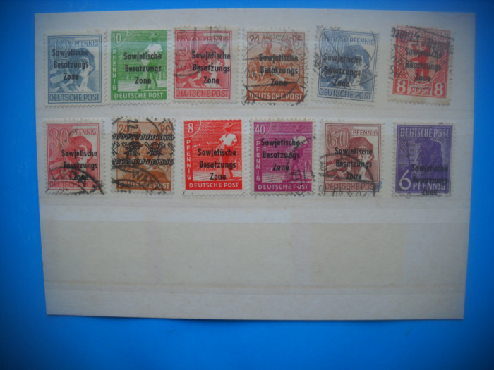 HOPCT LOT NR 477 GERMANIA/OCUPATIE SOVIETIC-PROVINZ SACHSEN 12 TIMBRE STAMPILATE