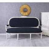 Sofa trei locuri din lemn masiv alb cu tapiterie din catifea bleumarin CAT362K49, Sufragerii si mobilier salon, Baroc
