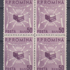 ROMANIA 1954 LP 379 CENTENARUL TELEGRAFULUI ROMAN BLOC DE 4 TIMBRE MNH