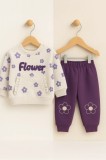 Cumpara ieftin Set bluzita si pantaloni Flower 2 piese, crem mov (Marime Disponibila: 6-9 luni)