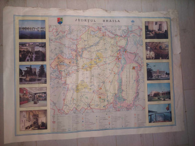 Harta TURISTICA-1985,RSR-Jud.BRAILA-si cu imagini/Vederi,Inst.de Org.Teritoriul foto