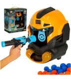 Joc de dexteritate cap de robot, &icirc;mpușcarea la țintă, cu pistol și 12 bile, galben - negru