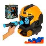 Joc de dexteritate cap de robot, &icirc;mpușcarea la țintă, cu pistol și 12 bile, galben - negru