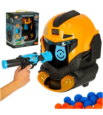 Joc de dexteritate cap de robot, &amp;icirc;mpușcarea la țintă, cu pistol și 12 bile, galben - negru foto