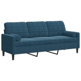 Cumpara ieftin Canapea cu 3 locuri cu pernute, albastru, 180 cm, catifea
