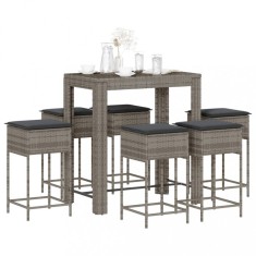 vidaXL Set mobilier bar de gradina cu perne, 7 piese, gri, poliratan foto