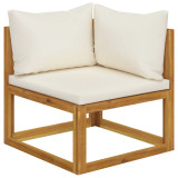 Canapea coltar modular cu perne, alb crem, lemn masiv de acacia GartenMobel Dekor, vidaXL
