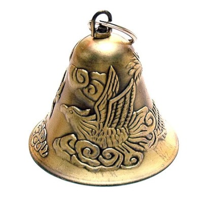 Clopotel auriu cu dragon si phoenix remediu Feng Shui din Metal, 62 mm lungime foto