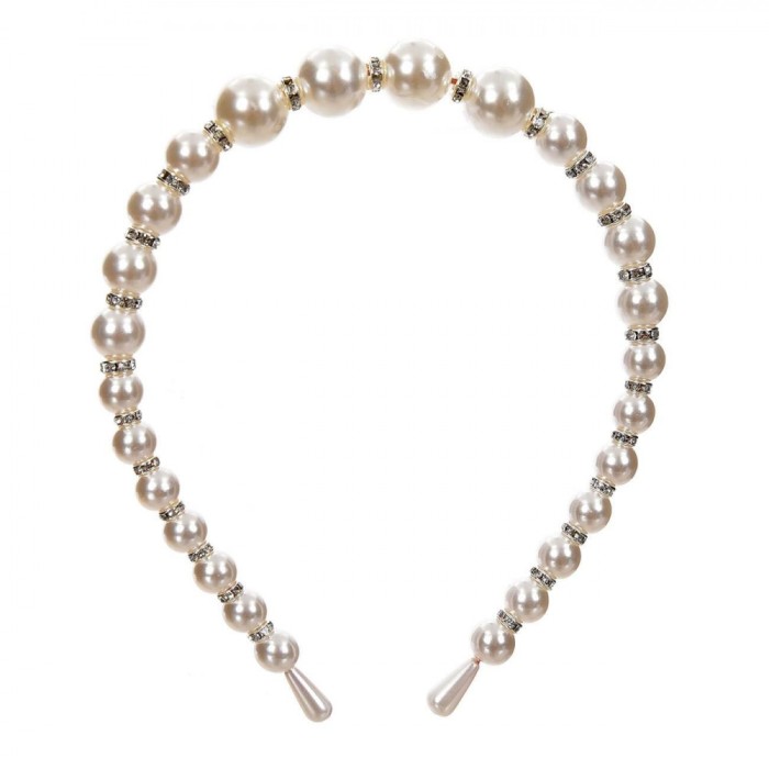 Coroniță Păr, Perle Albe, Strass-uri