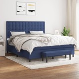 VidaXL Pat box spring cu saltea, albastru, 180x200 cm, material textil