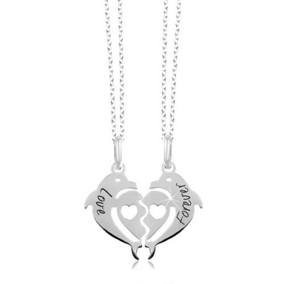 Două coliere din argint 925 - inimă formată din doi delfini, Love Forever foto
