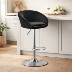 Scaun de bucatarie/bar, Artool, East, rotativ, catifea neagra, picior metal argintiu, 53x46x81-103 cm