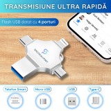 Cumpara ieftin Stick USB 256 GB, 4-in-1 USB 3.0 + Type-C + MicroUSB + Lightning, Transfer Ultra Rapid, Plug &amp; Play, Backup Foto si Video, Compatibil Android, iPhone,