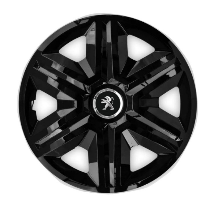 Set 4 capace roti hubcaps fast black R15 pentru gama auto Peugeot