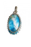 B336. Pandantivul Unicat Larimar Oval, fir Argintiu, Bleu, 4.4 cm, RavariuArt