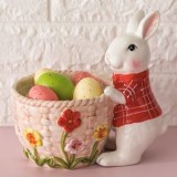 Suport ceramic pentru oua de Paste, Cosulet cu Iepuras, 14x21x21cm, CMCLASS