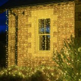Instalatie craciun, tip perdea, 1 m x 1 m, 60 led-uri, alb cald, controler, 8 jocuri de lumini, interconectabila, fir transparent, interior/ exterior,, Flippy