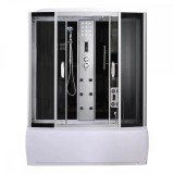 Cada hidromasaj Emilia 170x85 cm neagra cu electronica, profil cromat mat, sticla securizata 5mm, dus, radio, iluminare LED
