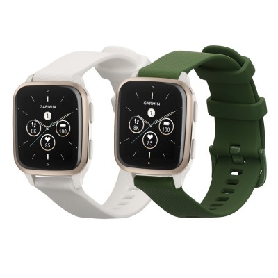 Set 2 Curele Kwmobile pentru Garmin Venu Sq 2 Music, Alb/Verde inchis, Silicon, KWM000018RC007C foto