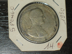 Moneda argint 5 pengo Ungaria 1930, stare bunisoara foto