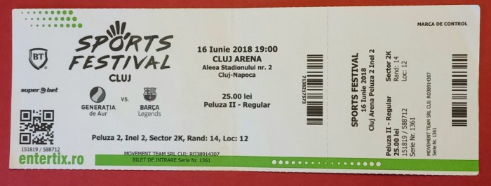 Bilet meci fotbal ROMANIA-Generatia de Aur - BARCELONA Legende (16.06.2018)