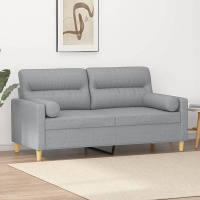 vidaXL Canapea cu 2 locuri cu pernuțe, gri deschis, 140 cm, textil 3200821 foto