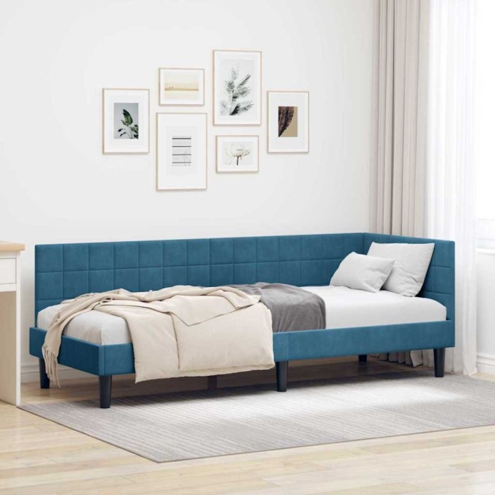 vidaXL Cadru de pat colțar cu headboard albastru 80 x 200 cm Catifea