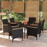 VidaXL Set de masă pentru grădină, 7 piese, cu perne, negru