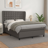 VidaXL Pat box spring cu saltea, gri, 140x190 cm, piele ecologică