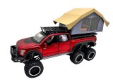 Macheta Ford Raptor rosu 6x6 Camper 1:24 replica metal lumini si sunete usa deschisa si compartiment detasabil