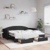 Pat de zi cu extensie și sertare, negru, 90x190cm, textil