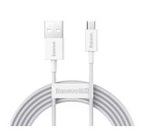 Cablu Date Alimentare Baseus USB la Micro-USB 2A, 2m, Alb. Incarcare Rapida