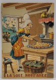 LA SOLE NORMANDE , CARTE POSTALA ILUSTRATA , LITOGRAFIE SEMNATA JEAN PARIS , CU RETETA CULINARA PE VERSO , TEXT IN LB. FRANCEZA , 1946