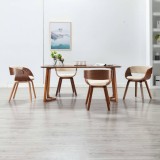 vidaXL Scaune de bucătărie, 4 buc, crem, lemn curbat &amp; piele ecologică