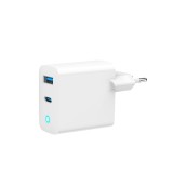 ALIMENTATOR retea 220V GEMBIRD, universal, 1 x USB Type-C D 65W, 1 x USB-A 3.0 QC 18W, indicator LED, tehnologie GaN, alb, &quot;TA-UC-PDQC65L-W-01&quot; (timbr