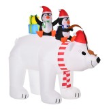 HOMCOM Urs polar gonflabil de Crăciun cu lumini LED 206cm Decorațiune gonflabilă de Crăciun impermeabilă cu 2 pinguini | Aosom Romania