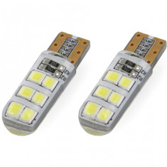 Bec de pozitie tip LED , silicon, T10 W2.1x9.5 W5W, 12V , 12 SMD 2835 , culoare alb , AMIO, set 2 buc AutoDrive ProParts