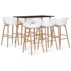 vidaXL Set mobilier de bar, 7 piese, negru și alb
