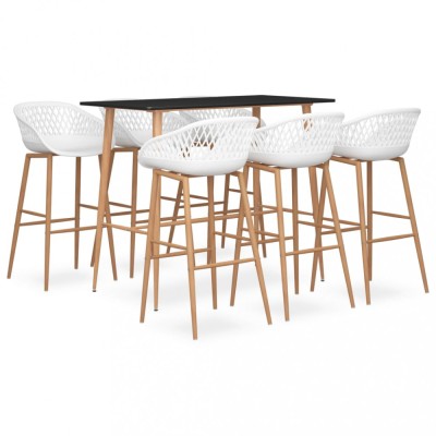 Set mobilier de bar, 7 piese, negru și alb foto