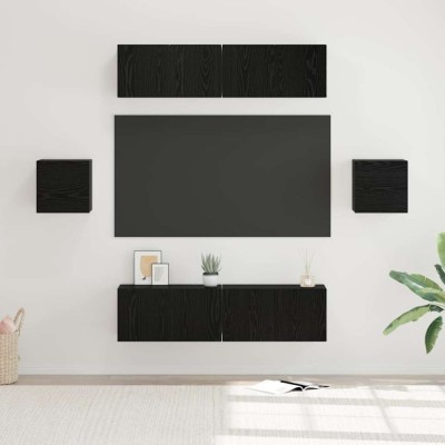 Set comodă TV Pe perete 6 pcs Stejar negru Lemn compozit foto