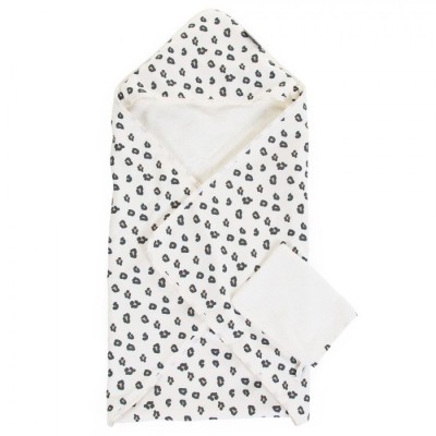 Prosop cu gluga si manusa de baie Childhome Jerse Frotir 80x80 cm, Leopard foto